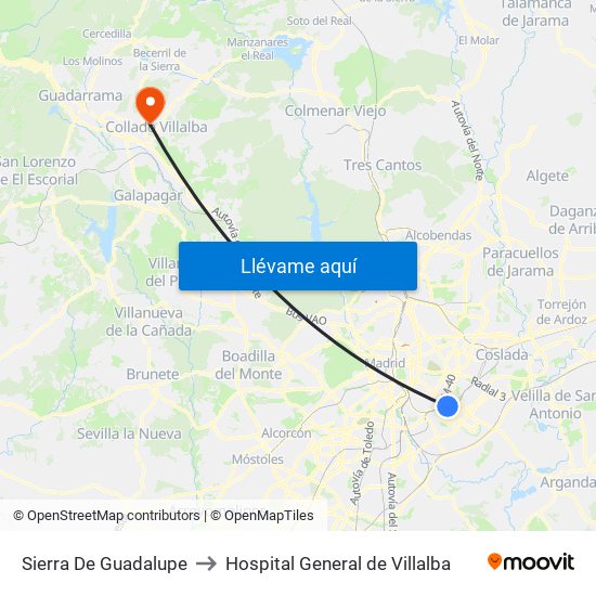 Sierra De Guadalupe to Hospital General de Villalba map