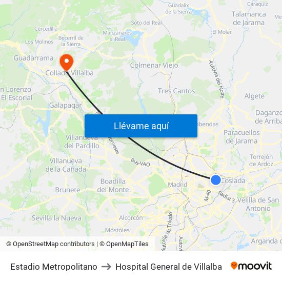 Estadio Metropolitano to Hospital General de Villalba map