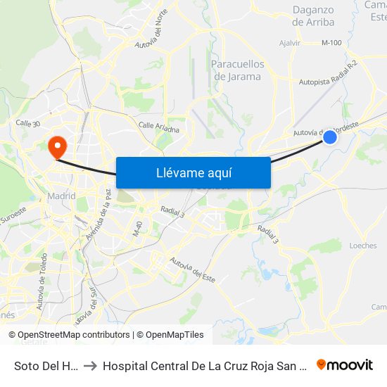 Soto Del Henares to Hospital Central De La Cruz Roja San José Y Santa Adela map