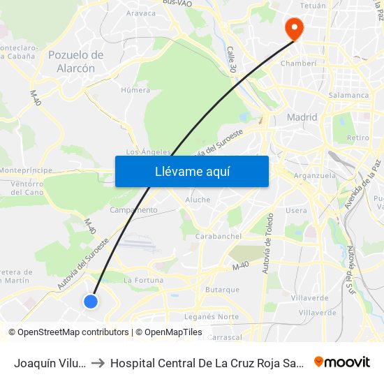 Joaquín Vilumbrales to Hospital Central De La Cruz Roja San José Y Santa Adela map