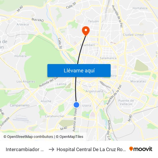 Intercambiador De Plaza Elíptica to Hospital Central De La Cruz Roja San José Y Santa Adela map