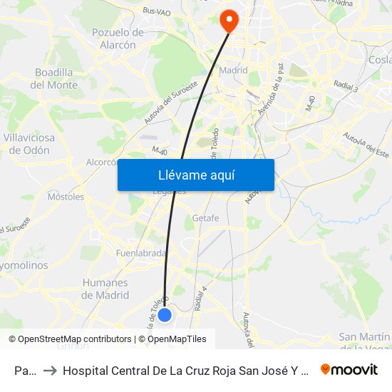 Parla to Hospital Central De La Cruz Roja San José Y Santa Adela map