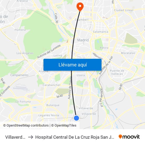 Villaverde Alto to Hospital Central De La Cruz Roja San José Y Santa Adela map