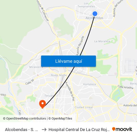 Alcobendas - S. S. De Los Reyes to Hospital Central De La Cruz Roja San José Y Santa Adela map