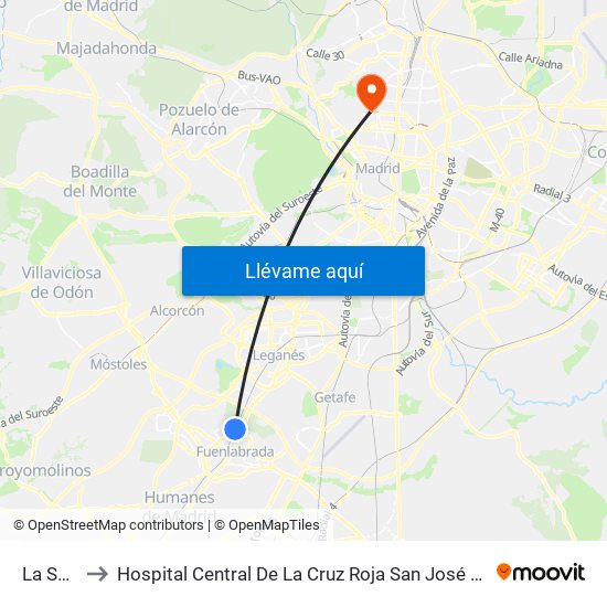 La Serna to Hospital Central De La Cruz Roja San José Y Santa Adela map