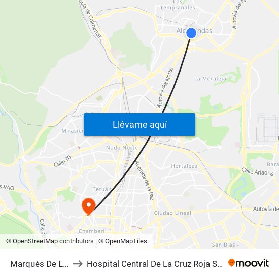 Marqués De La Valdavia to Hospital Central De La Cruz Roja San José Y Santa Adela map