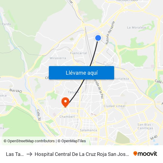 Las Tablas to Hospital Central De La Cruz Roja San José Y Santa Adela map