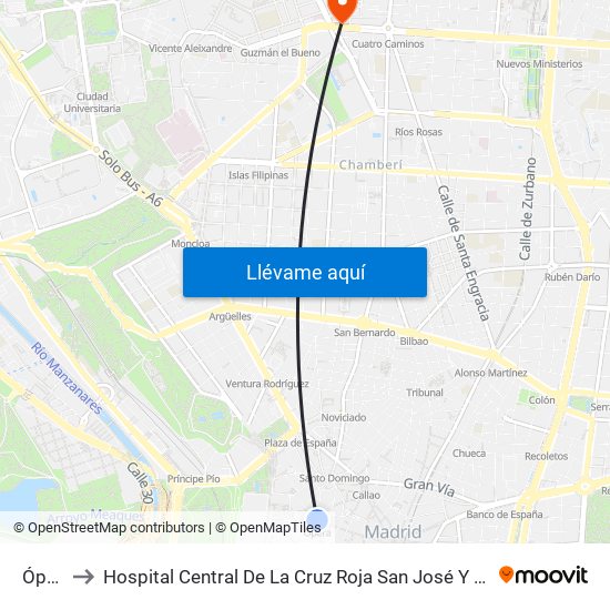 Ópera to Hospital Central De La Cruz Roja San José Y Santa Adela map