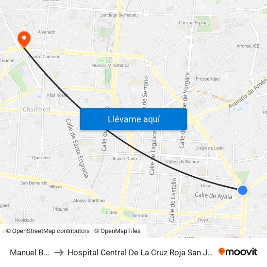 Manuel Becerra to Hospital Central De La Cruz Roja San José Y Santa Adela map