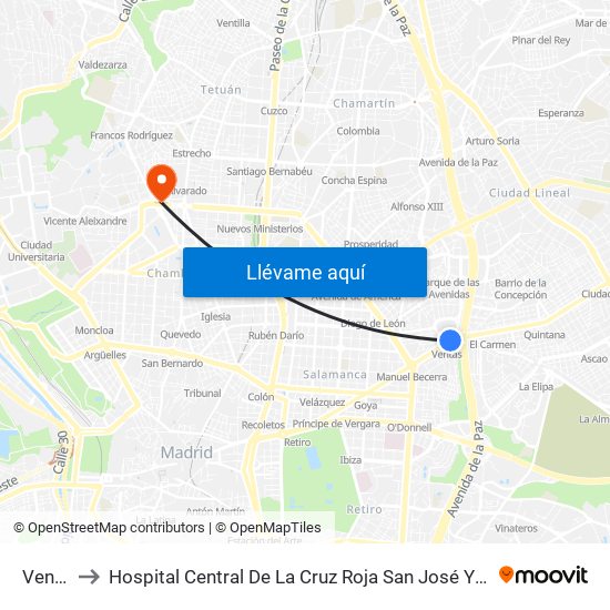Ventas to Hospital Central De La Cruz Roja San José Y Santa Adela map