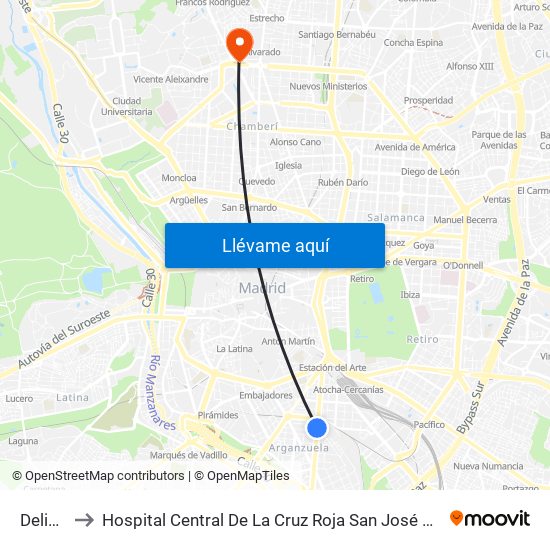 Delicias to Hospital Central De La Cruz Roja San José Y Santa Adela map