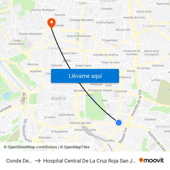 Conde De Casal to Hospital Central De La Cruz Roja San José Y Santa Adela map