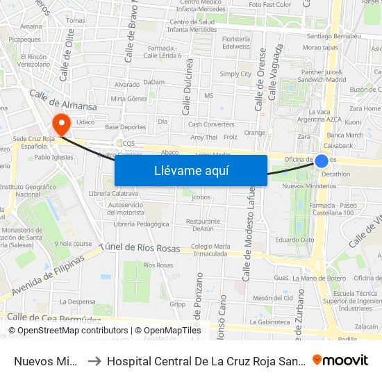 Nuevos Ministerios to Hospital Central De La Cruz Roja San José Y Santa Adela map