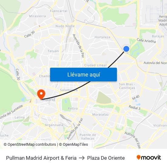Pullman Madrid Airport & Feria to Plaza De Oriente map