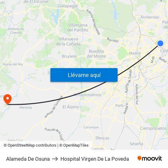Alameda De Osuna to Hospital Virgen De La Poveda map