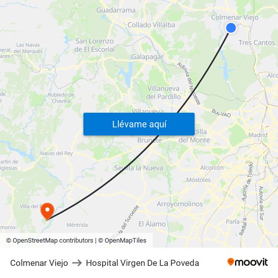 Colmenar Viejo to Hospital Virgen De La Poveda map