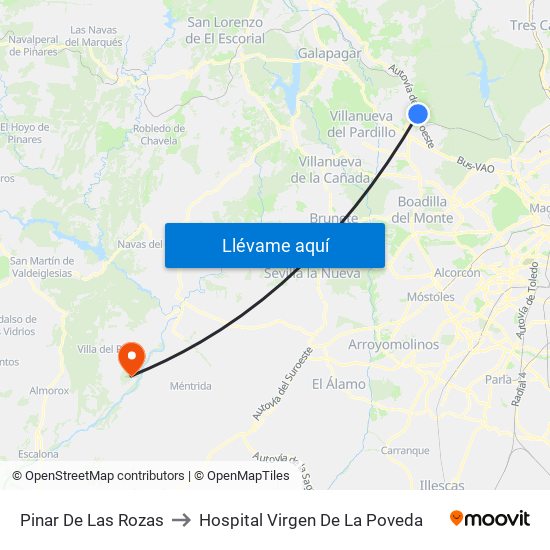 Pinar De Las Rozas to Hospital Virgen De La Poveda map