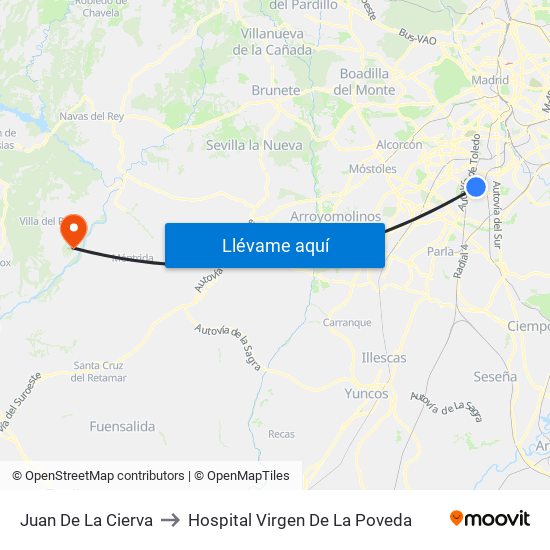 Juan De La Cierva to Hospital Virgen De La Poveda map