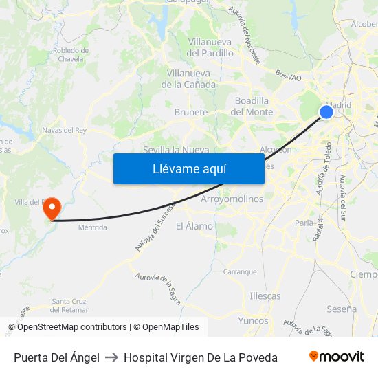 Puerta Del Ángel to Hospital Virgen De La Poveda map