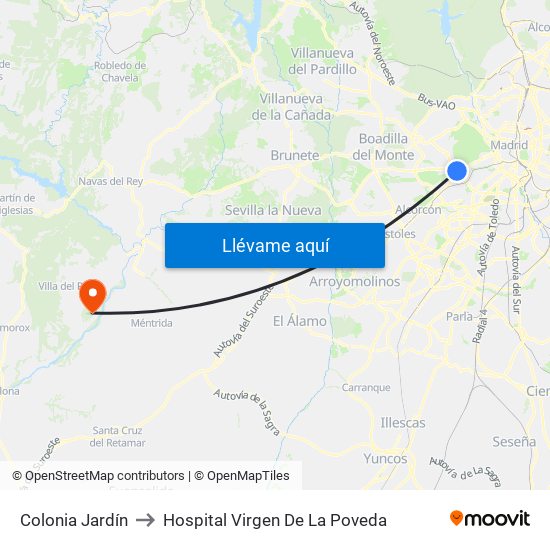 Colonia Jardín to Hospital Virgen De La Poveda map