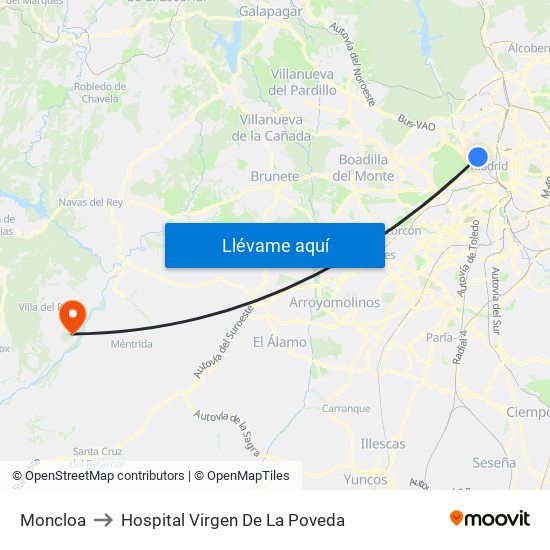 Moncloa to Hospital Virgen De La Poveda map