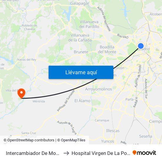 Intercambiador De Moncloa to Hospital Virgen De La Poveda map