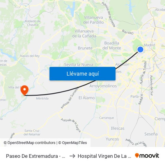 Paseo De Extremadura - El Greco to Hospital Virgen De La Poveda map
