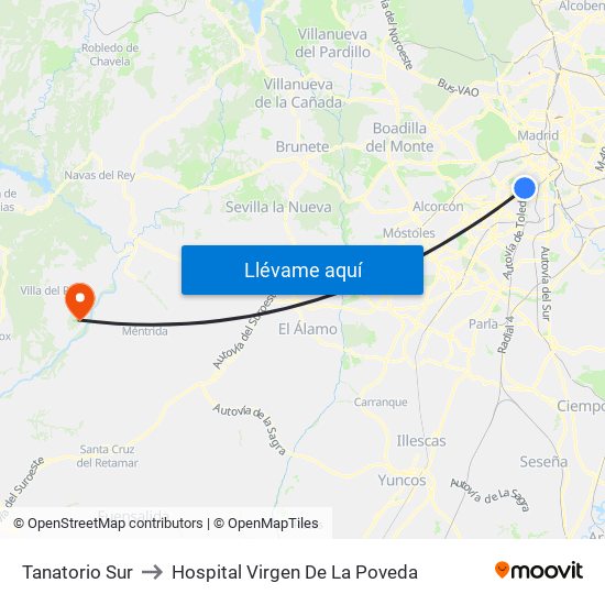 Tanatorio Sur to Hospital Virgen De La Poveda map