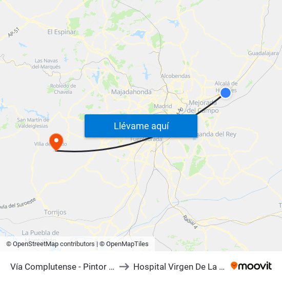 Vía Complutense - Pintor Picasso to Hospital Virgen De La Poveda map