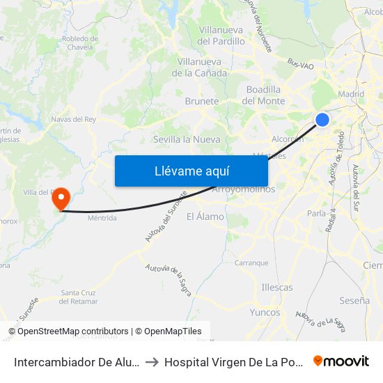 Intercambiador De Aluche to Hospital Virgen De La Poveda map