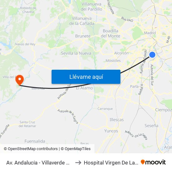 Av. Andalucía - Villaverde Bajo Cruce to Hospital Virgen De La Poveda map