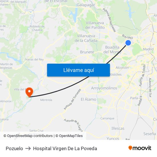 Pozuelo to Hospital Virgen De La Poveda map