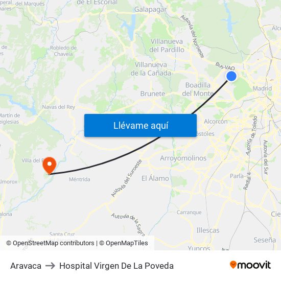 Aravaca to Hospital Virgen De La Poveda map