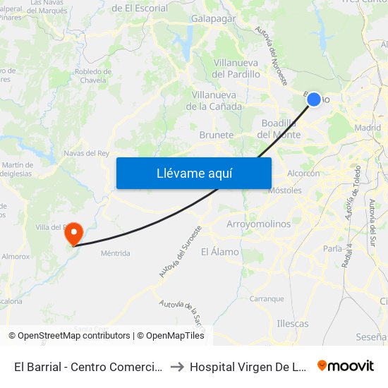 El Barrial - Centro Comercial Pozuelo to Hospital Virgen De La Poveda map