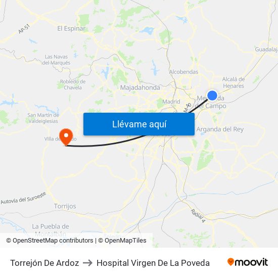 Torrejón De Ardoz to Hospital Virgen De La Poveda map