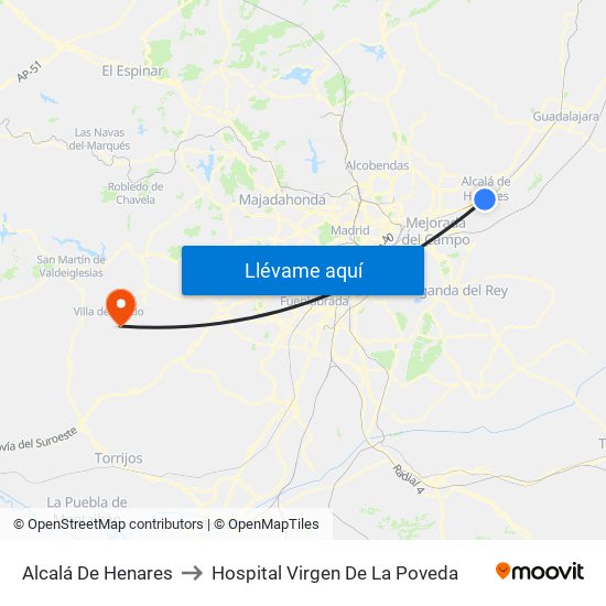 Alcalá De Henares to Hospital Virgen De La Poveda map