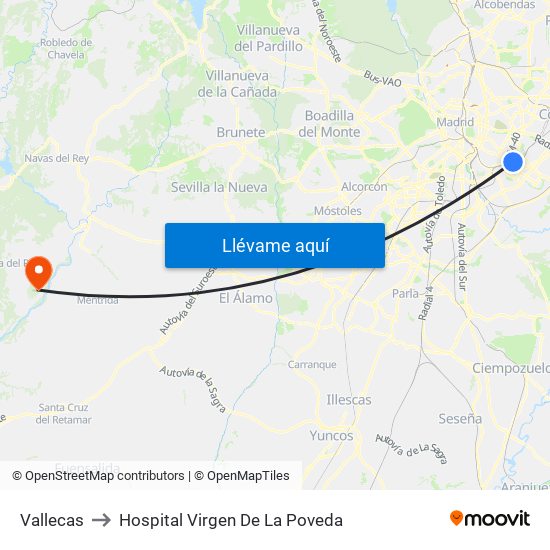 Vallecas to Hospital Virgen De La Poveda map