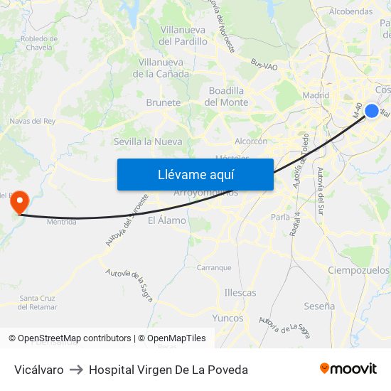Vicálvaro to Hospital Virgen De La Poveda map