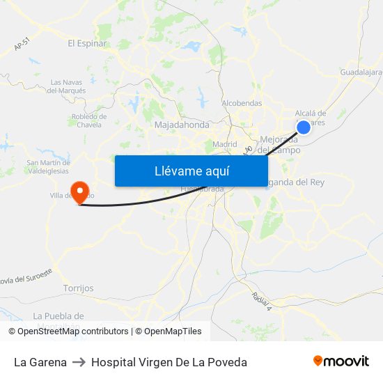 La Garena to Hospital Virgen De La Poveda map