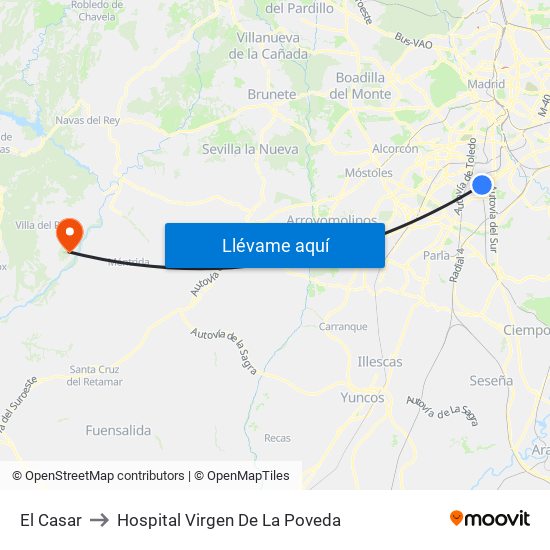 El Casar to Hospital Virgen De La Poveda map