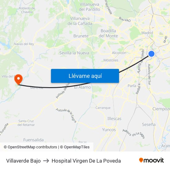 Villaverde Bajo to Hospital Virgen De La Poveda map