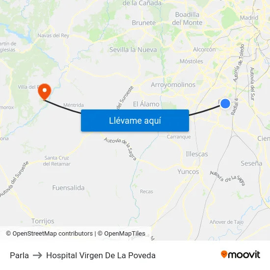 Parla to Hospital Virgen De La Poveda map