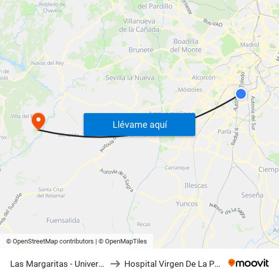 Las Margaritas - Universidad to Hospital Virgen De La Poveda map