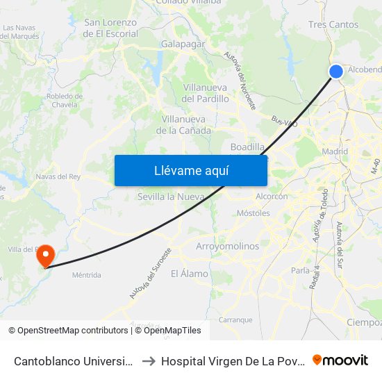Cantoblanco Universidad to Hospital Virgen De La Poveda map