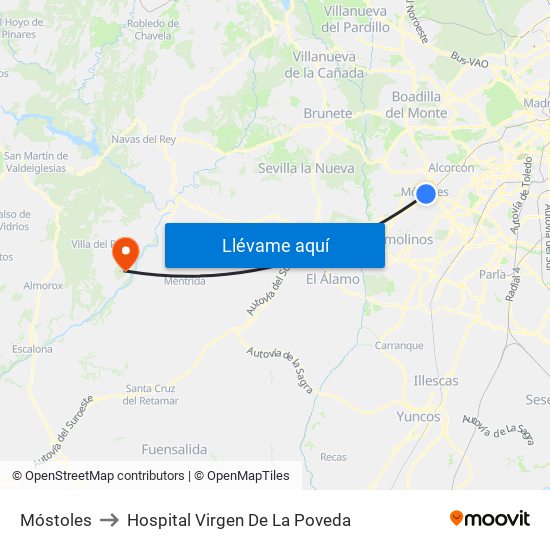Móstoles to Hospital Virgen De La Poveda map