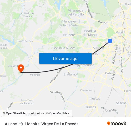 Aluche to Hospital Virgen De La Poveda map