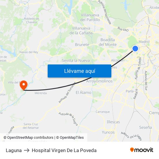 Laguna to Hospital Virgen De La Poveda map