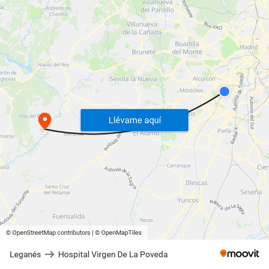 Leganés to Hospital Virgen De La Poveda map