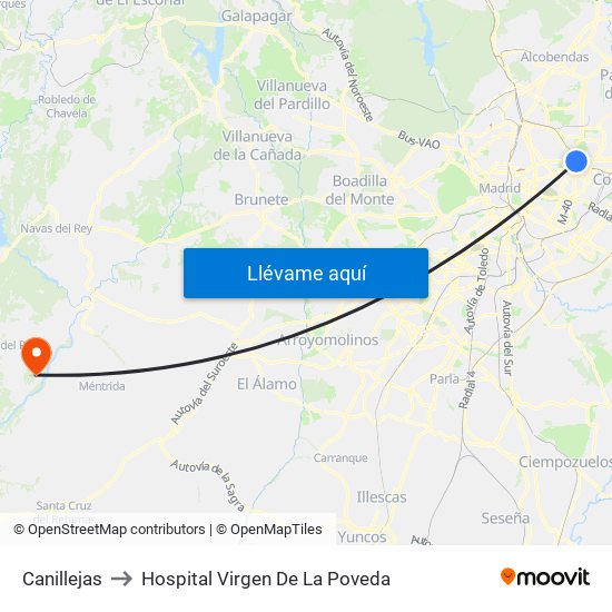 Canillejas to Hospital Virgen De La Poveda map