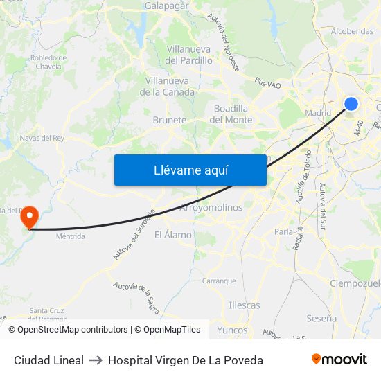 Ciudad Lineal to Hospital Virgen De La Poveda map